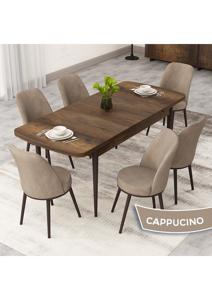 Rax Serisi Açılabilir 80x132 Barok Ahşap Desen Mutfak Masası Takımı 6 Cappucino Babyface Sandalye fiyatları