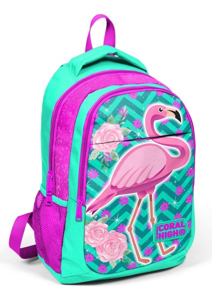 Kids Su Yeşili Pembe Simli Flamingo Desenli Usb'li 2'li Okul Çanta Seti SET0223411 fiyatları