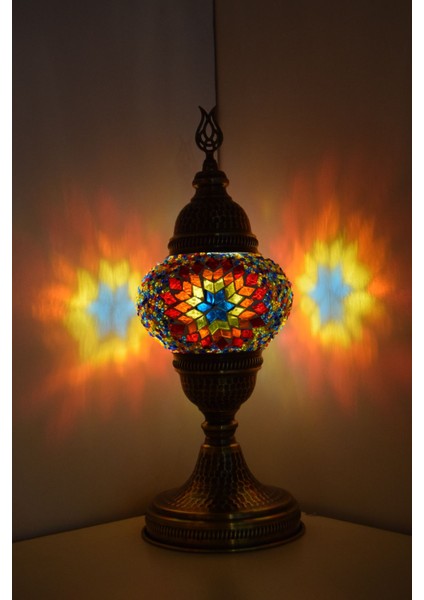 Karlıkturistik Mozaik Masa Lambası ,Mozaik Abajur,Masa Üstü Otantik Lamba,Dövme Desen Sıvama Lamba ,Alev Model1