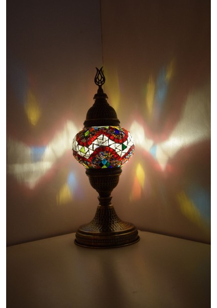 Karlıkturistik Mozaik Masa Lambası ,Mozaik Abajur,Masa Üstü Otantik Lamba,Dövme Desen Sıvama Lamba,Karışık Model19