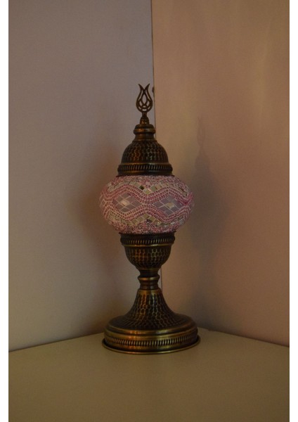 Karlıkturistik Mozaik Masa Lambası ,Mozaik Abajur,Masa Üstü Otantik Lamba,Dövme Desen Sıvama Lamba ,Pembe Model21