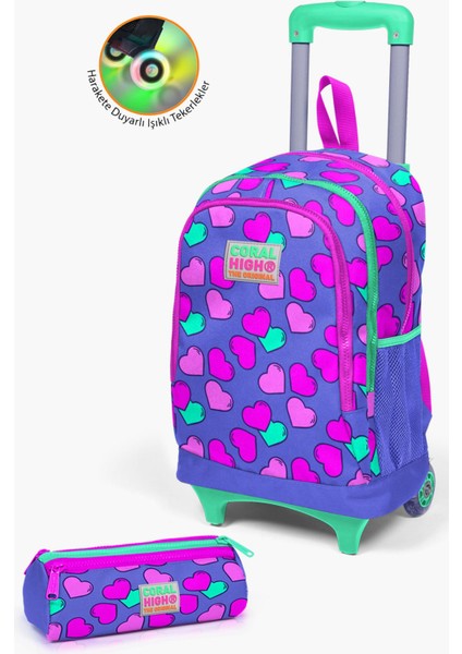 Kids Lavanta Pembe Kalp Desenli Çekçekli 2'li Çanta Seti SET0223359