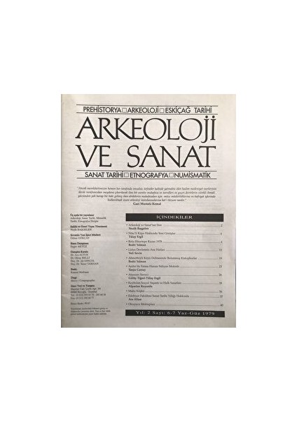 Arkeoloji Ve Sanat Yayınları Arkeoloji Ve Sanat Dergisi Sayı 6-7