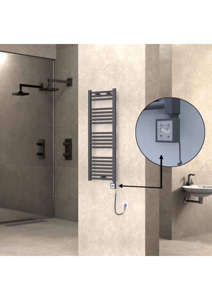 Haiti Elektrikli Havlupan 400X1100 Düz Antrasit Texture (Ktx3 Termostat) 600 Watt Spiral Kablolu