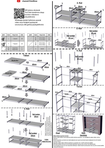 Cimri Kese Çift Geniş Askılı Ergonomik 9 Raflı Çok Amaçlı Bez Dolap