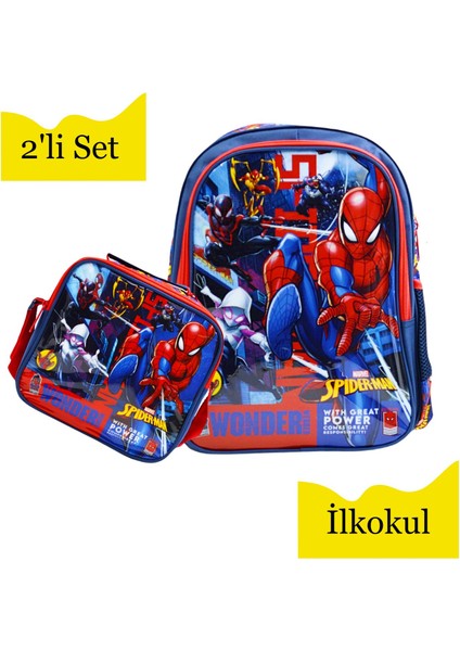 Marvel Spider Man Lisanslı Ilkokul Çantası 2 Bölmel ve Beslenme Çantası FROCX-1210