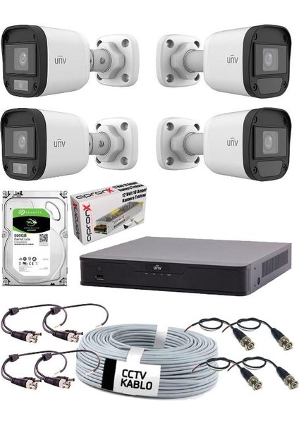 Uniview 4'lü 2mp 2.8mm 500GB HDD Güvenlik Kamera Seti