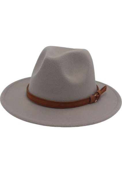 Fedora Şapkası Geniş Kısraklı Elbise Şapka Retro Rahat Unisex Keçe Panama Şapkası Açık Gri (Yurt Dışından)