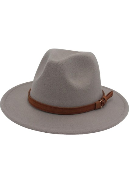 Fedora Şapkası Geniş Kısraklı Elbise Şapka Retro Rahat Unisex Keçe Panama Şapkası Açık Gri (Yurt Dışından)