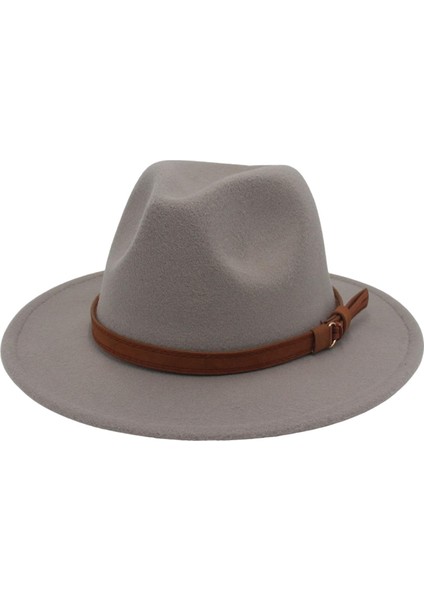 Fedora Şapkası Geniş Kısraklı Elbise Şapka Retro Rahat Unisex Keçe Panama Şapkası Açık Gri (Yurt Dışından)