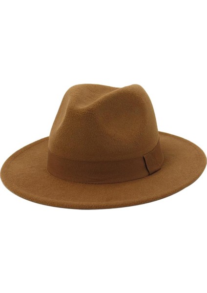 Kadın Erkekler Partisi Düz Üst Fedora Şapkası Şerit Band Kemeri Kış Kış Khaki (Yurt Dışından)