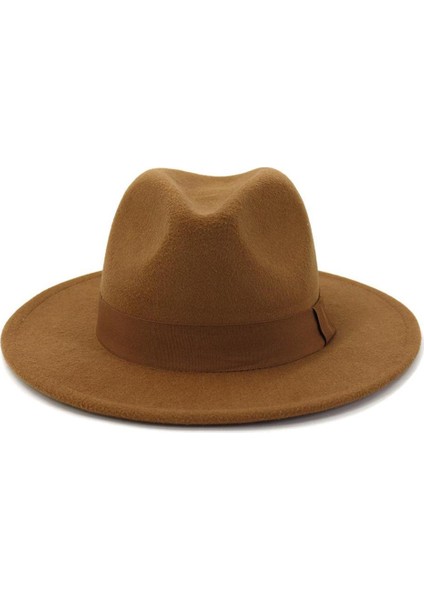 Kadın Erkekler Partisi Düz Üst Fedora Şapkası Şerit Band Kemeri Kış Kış Khaki (Yurt Dışından)