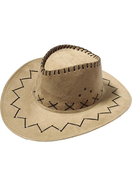 Süet Batı Şapkası Büyük Brim Panama Fedora Dış Mekan - Sarı (Yurt Dışından)