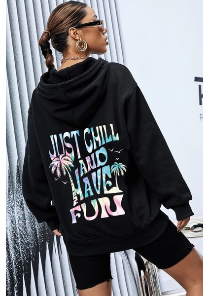 Only Trendwear Oversize Just Chill And Have Fun Baskılı Sweatshirt