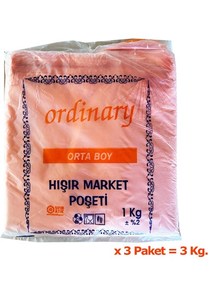 Ordinary Turuncu Market Poşeti Torbası - Hışır Atlet Poşet - Orta Boy - 26 x 50 Cm. - 3 Kg.