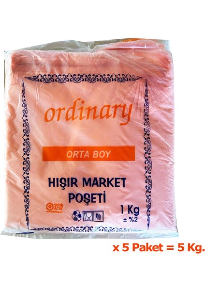 Ordinary Turuncu Market Poşeti Torbası - Hışır Atlet Poşet - Orta Boy - 26 x 50 Cm. - 5 Kg.