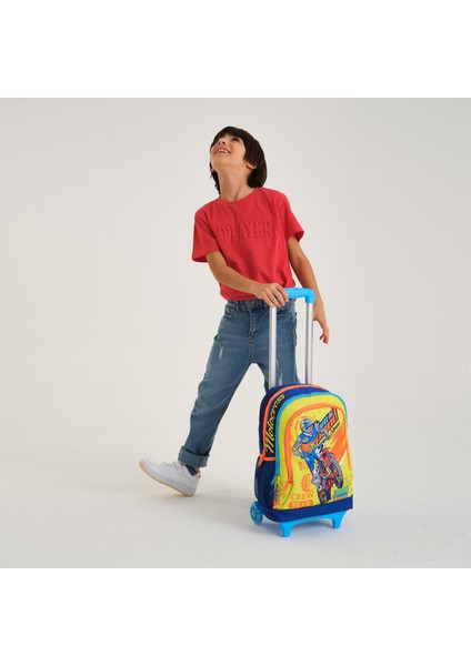 Kids Fosforlu Sarı Saks Motorsiklet Desenli Çekçekli 2'li Çanta Seti SET0223942 fiyatları