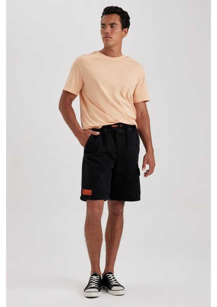 Loose Fit Bol Kalıp Yüksek Bel Dar Paça Jean Bermuda Şort A6517AX23SM