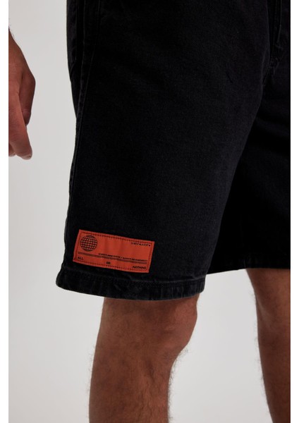 Loose Fit Bol Kalıp Yüksek Bel Dar Paça Jean Bermuda Şort A6517AX23SM