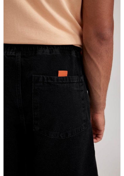 Loose Fit Bol Kalıp Yüksek Bel Dar Paça Jean Bermuda Şort A6517AX23SM
