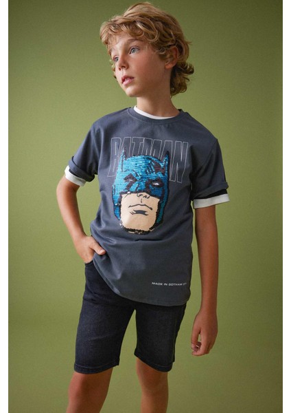 Erkek Çocuk Batman Bisiklet Yaka Kısa Kollu Tişört A8709A823SM