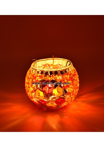 Karlıkturistik Mozaik Mumluk El Işi Dekoratif Otantik Flora Mumluk Hediyelik Eşya Tealight Model 9