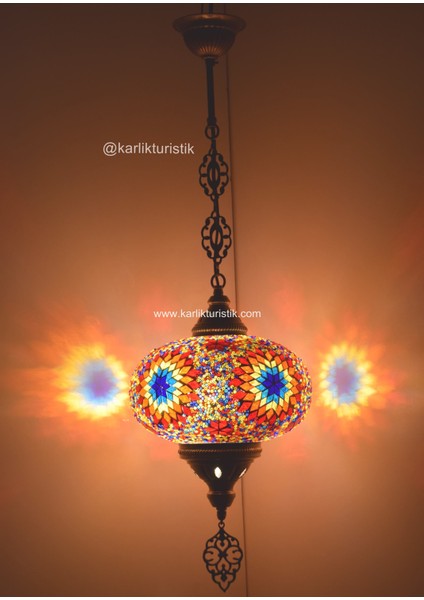 Karlıkturistik Mozaik Lamba ,Büyük Sarkıt ,Tavan Lambası Renkli ,Otantik Aydınlatma ,Mozaik Avize Model 1