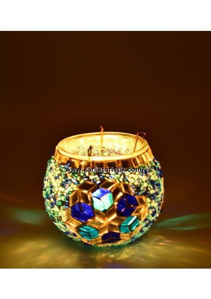 Karlıkturistik Mozaik Mumluk El Işi Dekoratif Otantik Flora Mumluk Hediyelik Eşya Tealight Model 5