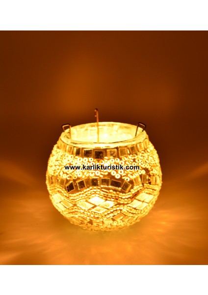 Karlıkturistik Mozaik Mumluk El Işi Dekoratif Otantik Flora Mumluk Hediyelik Eşya Tealight Model 8