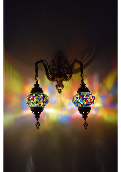 Karlıkturistik Mozaik Aplik ,Çiftli Aşağı Yönlü Dekoratif Duvar Lambası,Otantik Lamba,Mozaik Lamba Model5