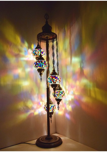 Karlıkturistik Mozaik Lambader,Otantik Lambas,Dekoratif Köşe Lambası 5 Li Mozaik Gece Lambası Model 5