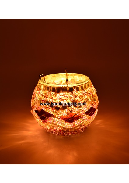 Karlıkturistik Mozaik Mumluk El Işi Dekoratif Otantik Flora Mumluk Hediyelik Eşya Tealight Model 14