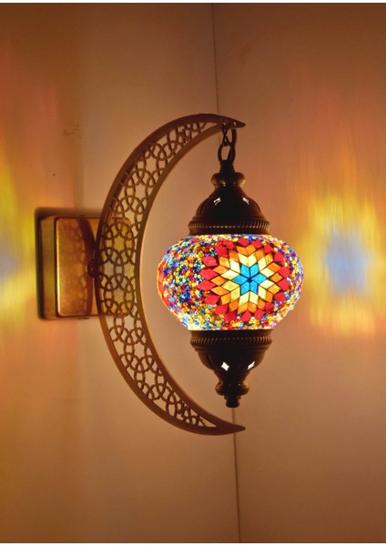 Karlıkturistik Mozaik Aplik Hilal Dekoratif Duvar Lambası Otantik Aplik Ay Osmanlı Selçuklu Türk Lamba Model1