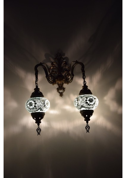 Karlıkturistik Mozaik Aplik ,Çiftli Aşağı Yönlü Dekoratif Duvar Lambası,Otantik Lamba,Mozaik Lamba Model16