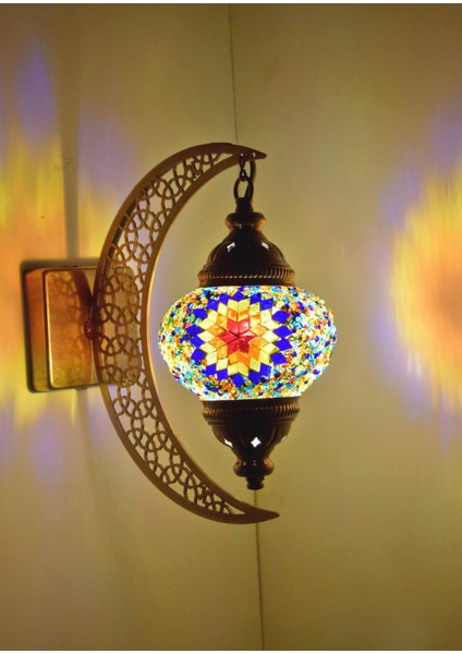 Karlıkturistik Mozaik Aplik Hilal Dekoratif Duvar Lambası Otantik Aplik Ay Osmanlı Selçuklu Türk Lamba Model2