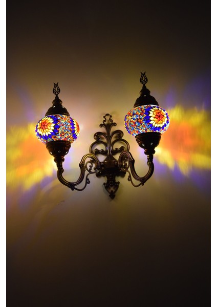 Karlıkturistik Mozaik Aplik ,İkili Yukarı Yönlü Dekoratif Duvar Lambası,Otantik Lamba,Mozaik Lamba Model2
