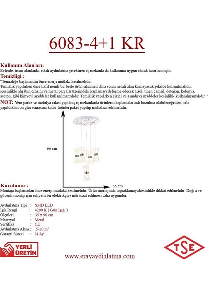 6083-5 5li Krom Sarkıt LED Avize