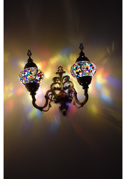 Karlıkturistik Mozaik Aplik ,İkili Yukarı Yönlü Dekoratif Duvar Lambası,Otantik Lamba,Mozaik Lamba Model3