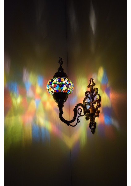 Karlıkturistik Mozaik Aplik ,Yukarı Yönlü Dekoratif Duvar Lambası,Otantik Lamba,Mozaik Lamba Model5