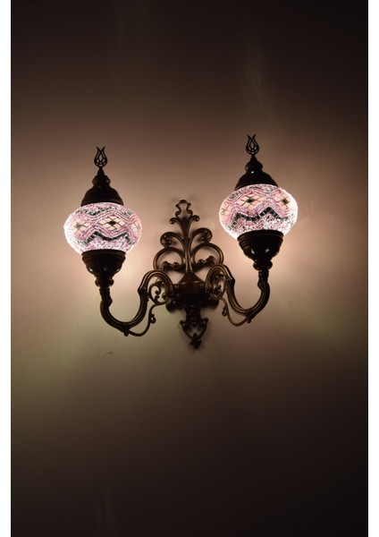 Karlıkturistik Mozaik Aplik ,İkili Yukarı Yönlü Dekoratif Duvar Lambası,Otantik Lamba,Mozaik Lamba Model21