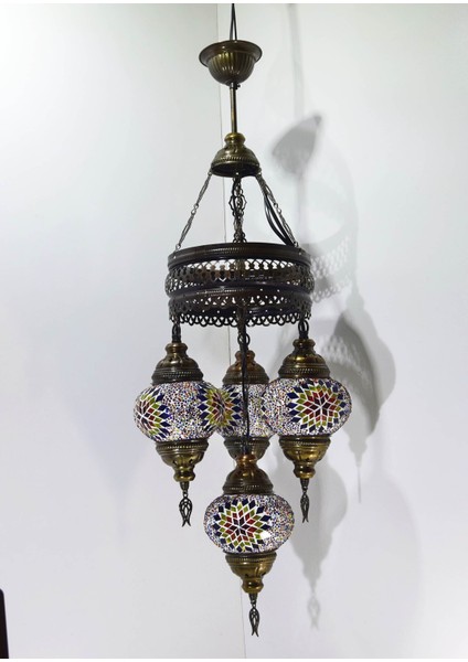 Karlıkturistik Mozaik Lamba Avize 4lü Sarkıt Rustik Tavan Lambası Renkli Osmanlı Avize Model 2 fiyatları