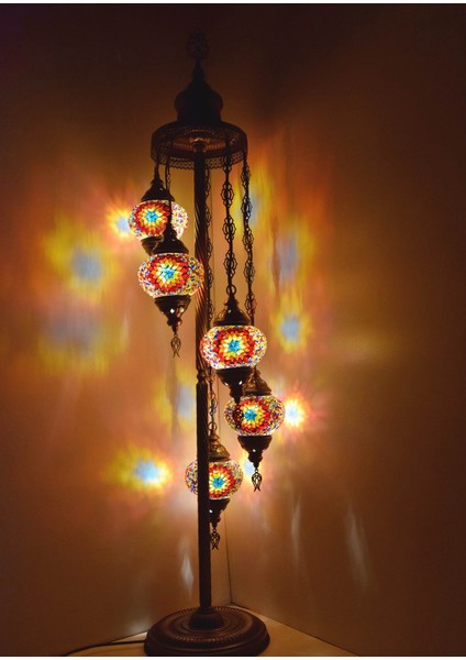 Karlıkturistik Mozaik Lambader,Otantik Lambas,Dekoratif Köşe Lambası 5 Li Mozaik Gece Lambası Model 1