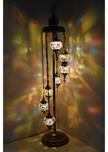 Karlıkturistik Lambader Çoklu Elişi Sarkıt Camlı,Mozaik Ayaklı Lambader,Dekoratif Köşe Lambası Model 3