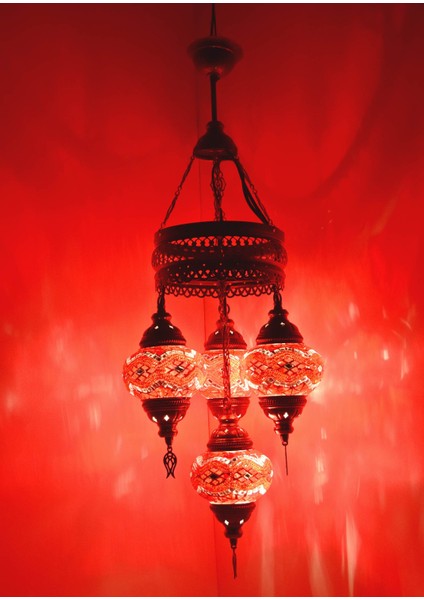 Karlıkturistik Mozaik Lamba Avize 4lü Sarkıt Rustik Tavan Lambası Renkli Osmanlı Avize Model 20