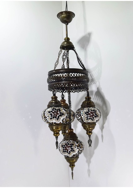 Karlıkturistik Mozaik Lamba Avize 4lü Sarkıt Rustik Tavan Lambası Renkli Osmanlı Avize Model 4 fiyatları