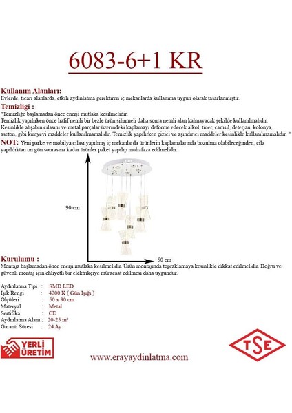 6083-7 7li Krom Sarkıt LED Avize