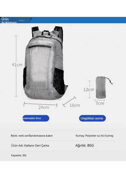 Deri Saklama Çantası Ultralight Katlanabilir Sırt Çantası Suya Dayanıklı (Yurt Dışından) indirimleri