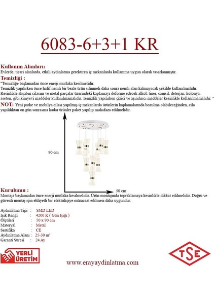 Eray Aydınlatma 6083-10 10LU Krom Sarkıt LED Avize