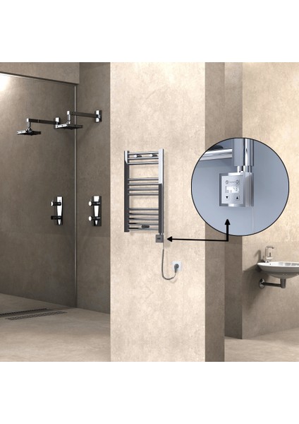 Haiti Elektrikli Havlupan 400X700 Düz Krom (Ktx3 Termostat) 200 Watt Spiral Kablolu