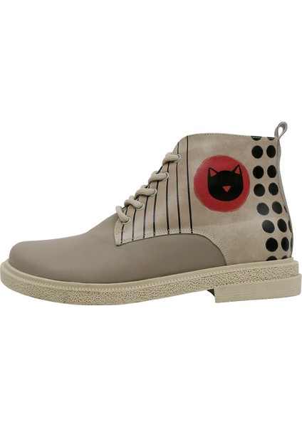 Kadın Vegan Deri Bej Bilekte Bot - Dots and Cats Tasarım